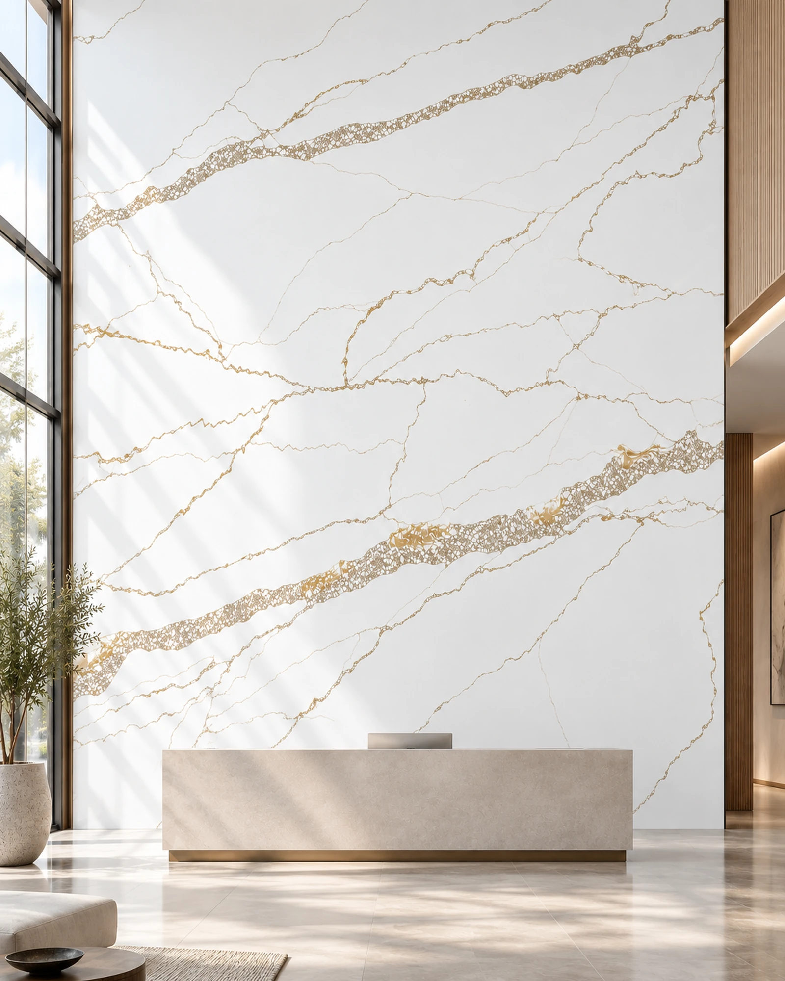 Rendering: Calacatta quartz used for full-height walls
