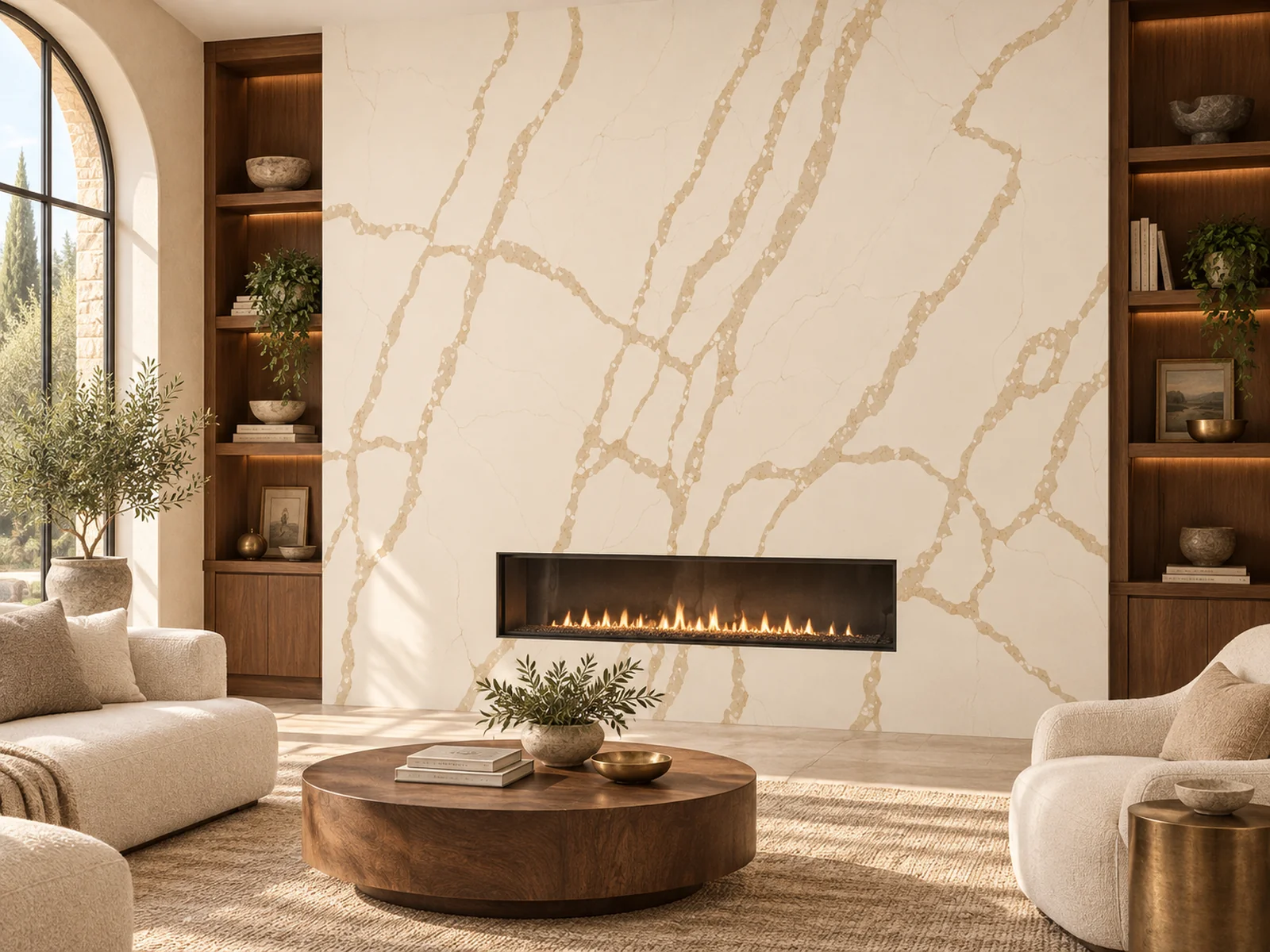 Rendering: Full-height feature wall in Auro Quartz Calacatta 6635