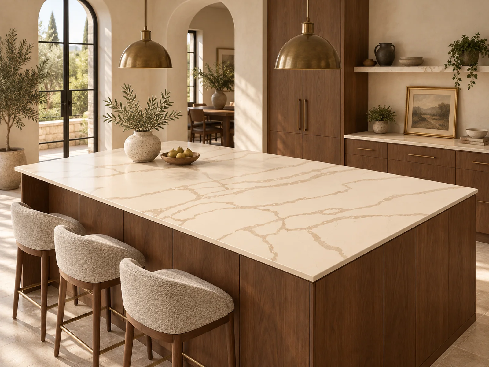 Rendering of an Auro Quartz Calacatta 6635 kitchen island