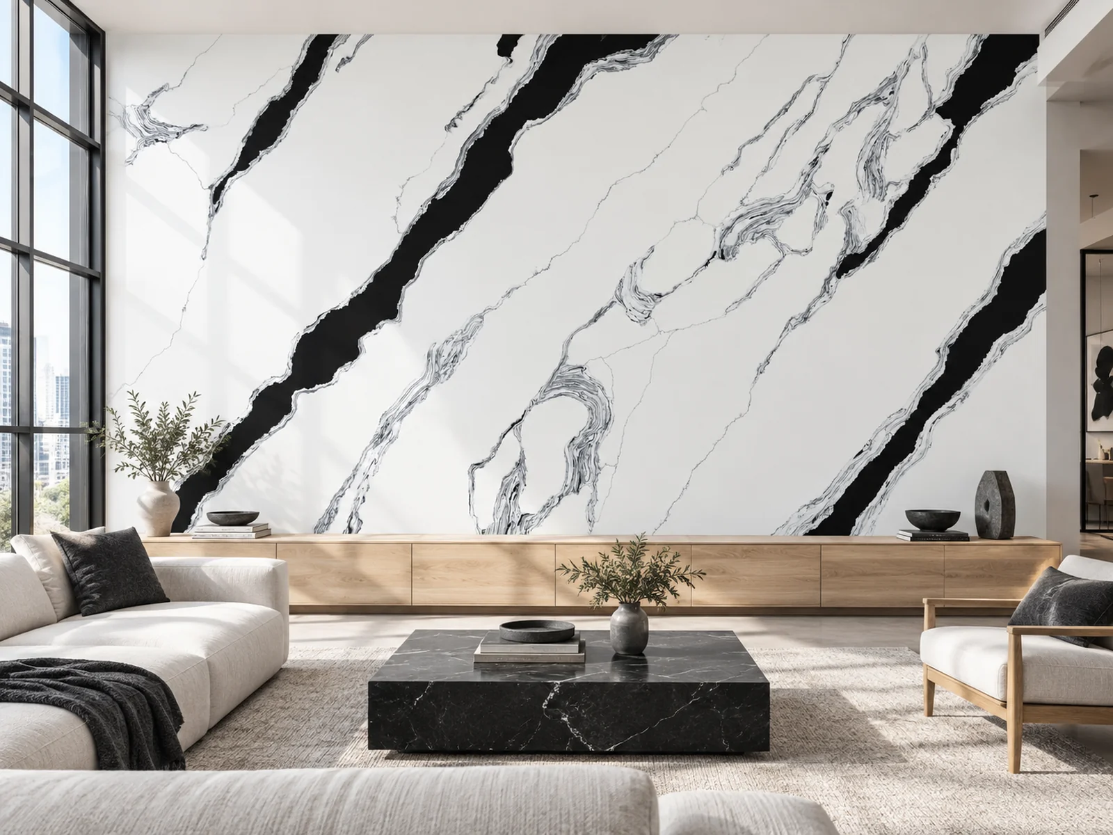 Rendering: Full-height feature wall in Auro Quartz Calacatta 6648