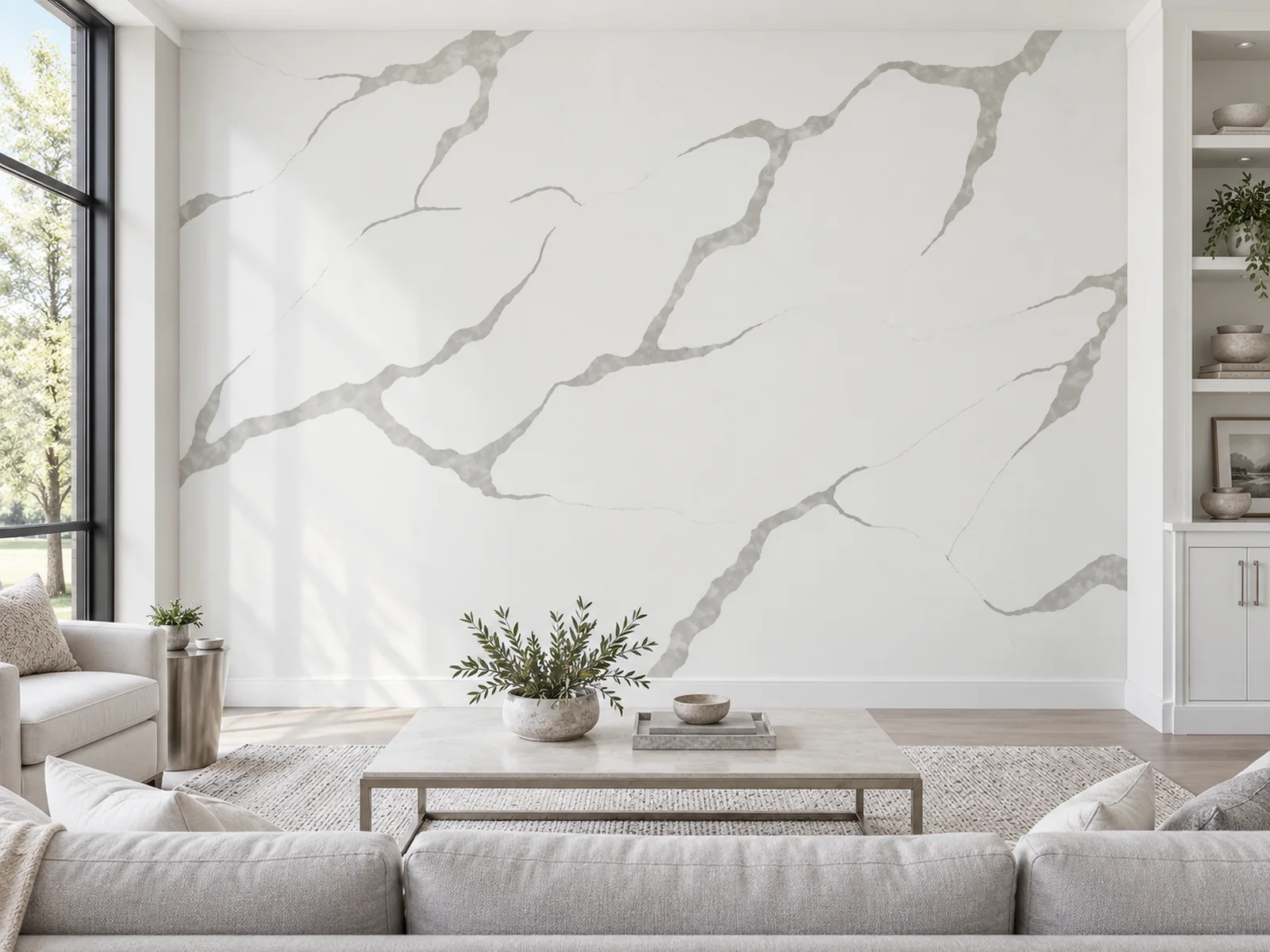Rendering: Full-height feature wall in Auro Quartz Calacatta 6653