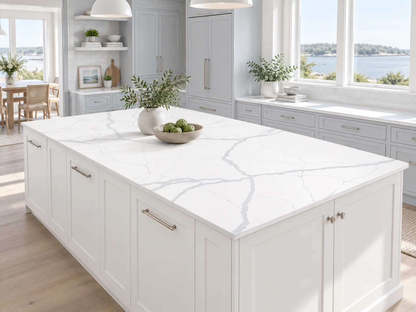 Rendering: Kitchen island top in Auro Quartz Calacatta 6888