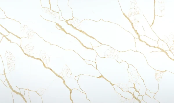 Auro Quartz Calacatta 6632 quartz slab, gold and grey veins