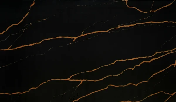 Auro Quartz Calacatta 6689 quartz slab, black and gold veins