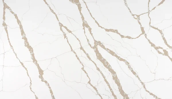 Auro Quartz Calacatta 6887 quartz slab, beige-gold bands