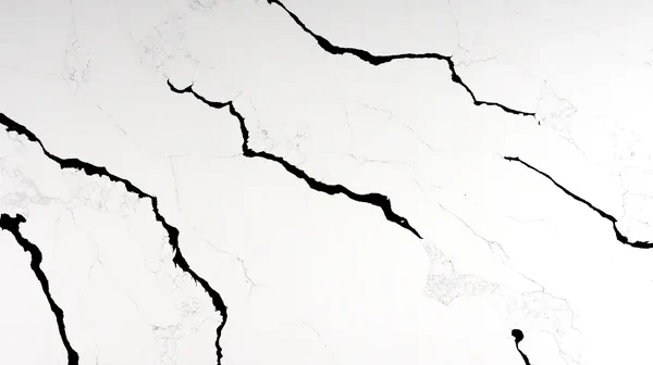 Auro Quartz Calacatta 6924 quartz slab, jagged black veins